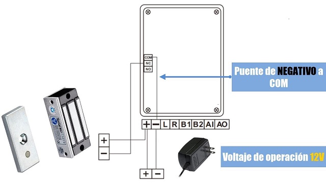 Diagrama de conexión para electroimán - Instalación de control de acceso ZKTeco