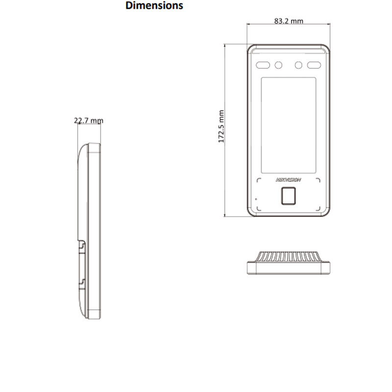 Dimensiones del reloj checador facial Hikvision DS-K1T341CMFW